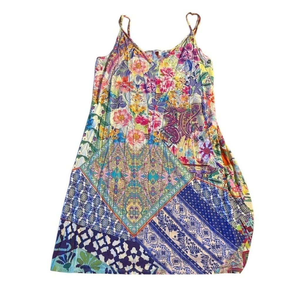 Johnny Was Talavera slip Dress Womens XL Floral Cami Boho V-Neck patchwork gown - Picture 2 of 7